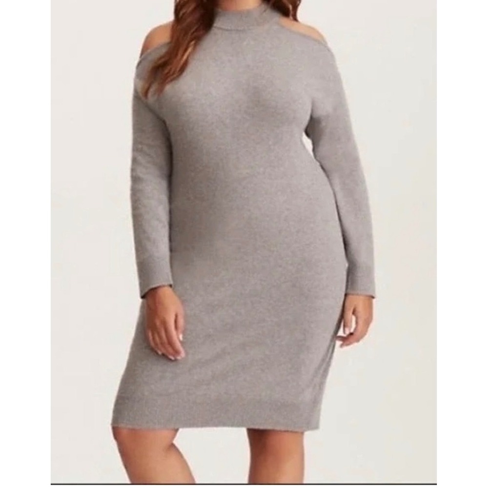 Torrid 2 Gray Cold Shoulder Mock Neck Cotton Sweater Dress Plus Size 2x 18 20